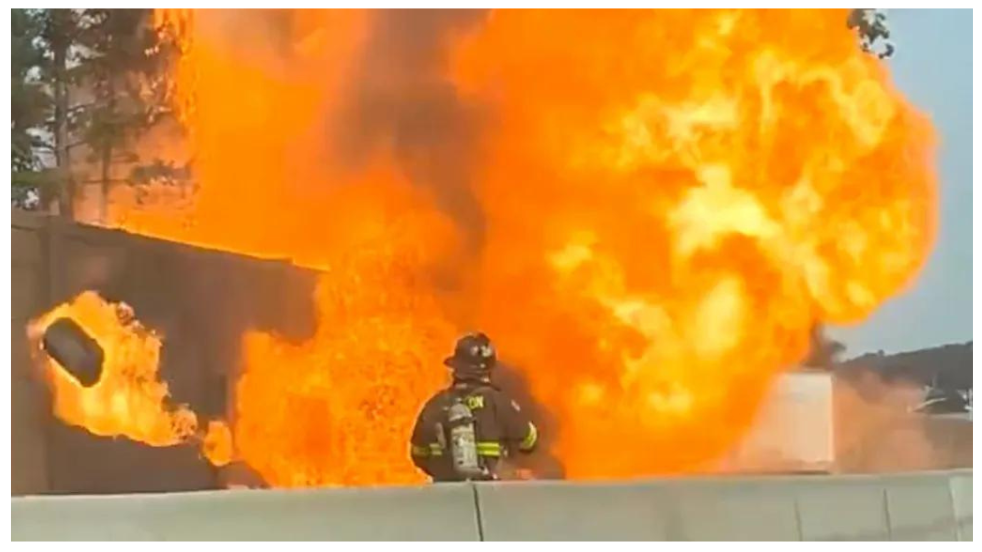 Route 3 closed in Clifton, New Jersey after tractor trailer explodes and bursts into flames.