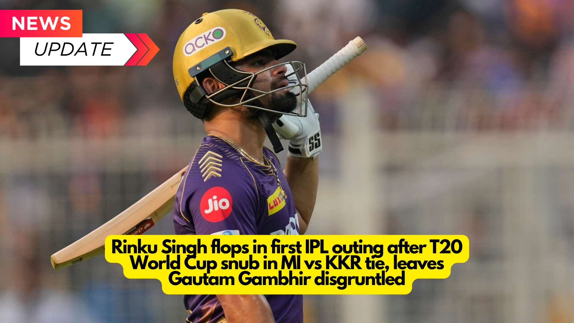 Rinku Singh flops in first IPL outing after T20 World Cup snub in MI vs KKR tie, leaving Gautam Gambhir disgruntled