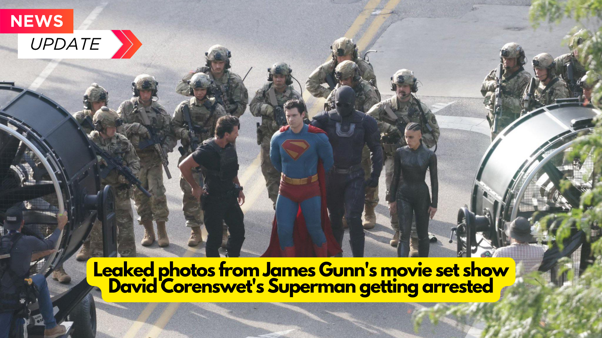 Leaked photos from James Gunn’s movie set show David Corenswet’s Superman getting arrested